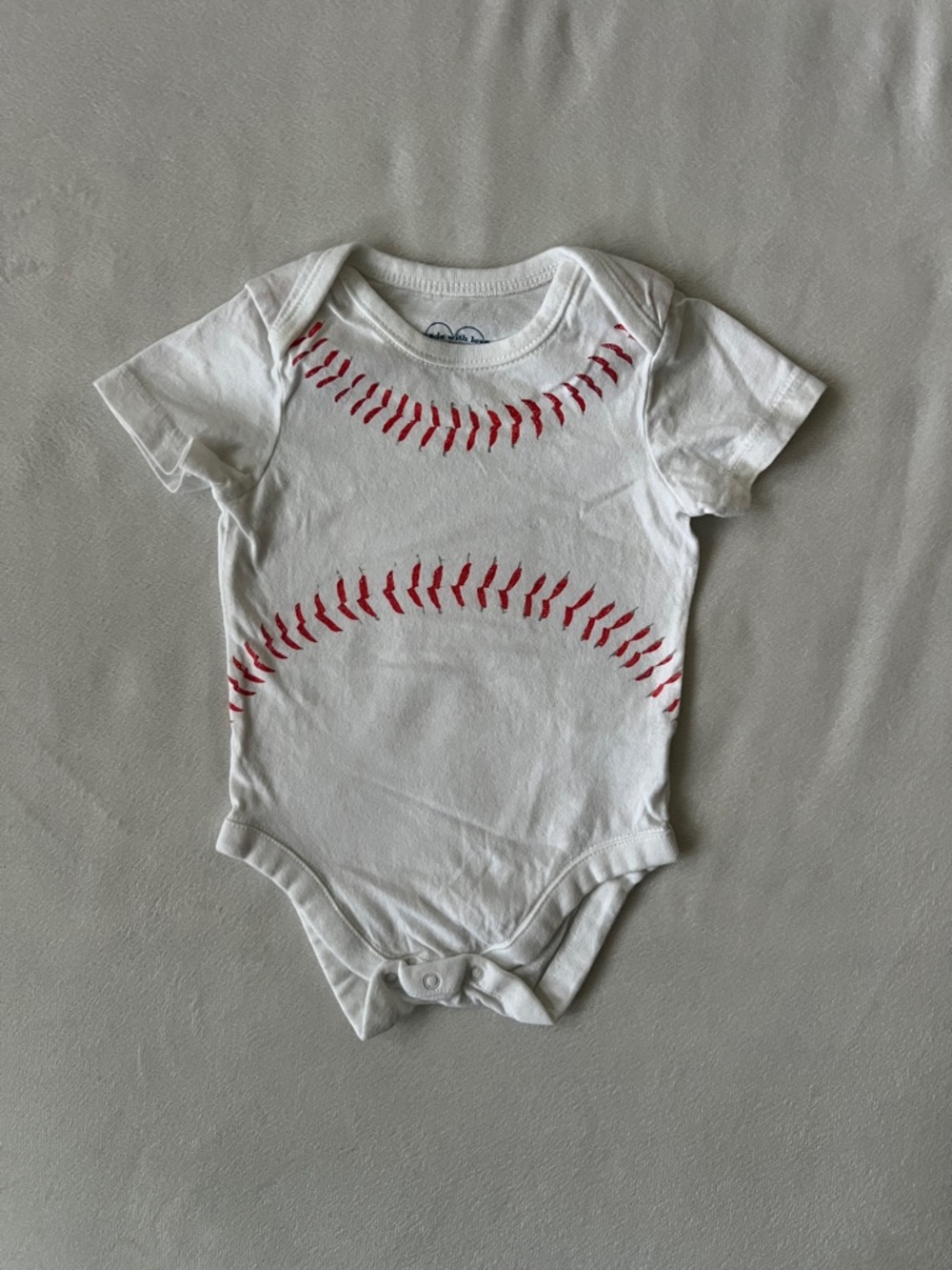 Place White Baby Baseball Bodysuit with Red Stitching